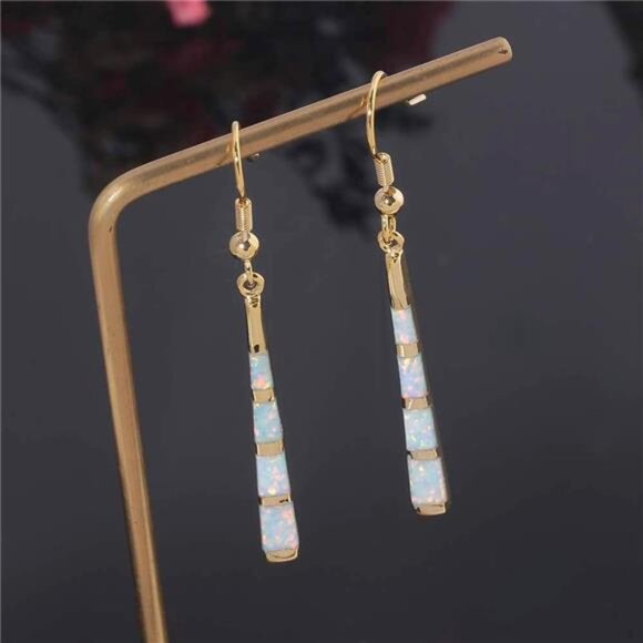 Dangle Earring-Opal Drop Earrings Silver Plated or Gold Plated Dangle - Picture 5 of 7